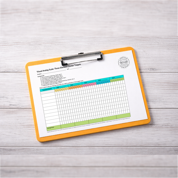 Clipboard with a colorful chart of the Visual Analog scale on a grey wooden surface