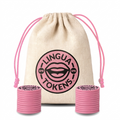 Lingua Tokens SPR phoneme matching set 2 stacks of 3mm thick pink tokens - muslin bag with a pink drawstring featuring a pink Lingua Tokens SPR circle seal on a white background.